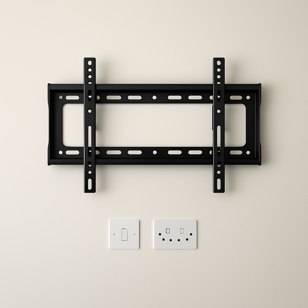 television wall mounting bracket waiting for tv to be hung with cables hidden